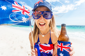 Image showing Happy female Australia  day beach celebration