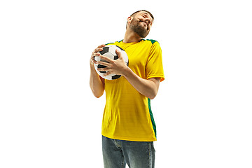 Image showing Brazilian fan celebrating on white background