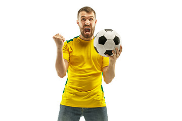 Image showing Brazilian fan celebrating on white background