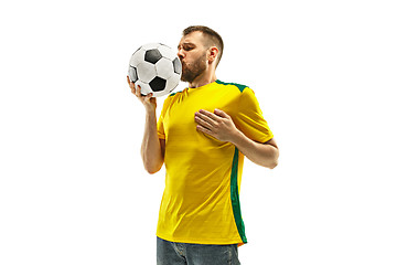 Image showing Brazilian fan celebrating on white background