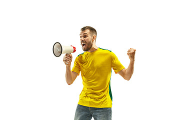 Image showing Brazilian fan celebrating on white background