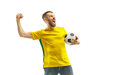 Image showing Brazilian fan celebrating on white background