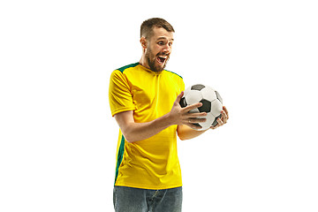 Image showing Brazilian fan celebrating on white background