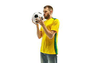 Image showing Brazilian fan celebrating on white background