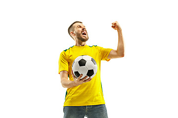 Image showing Brazilian fan celebrating on white background