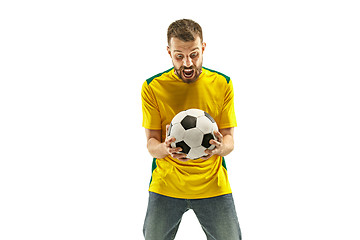 Image showing Brazilian fan celebrating on white background