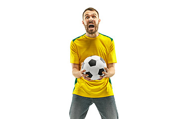 Image showing Brazilian fan celebrating on white background