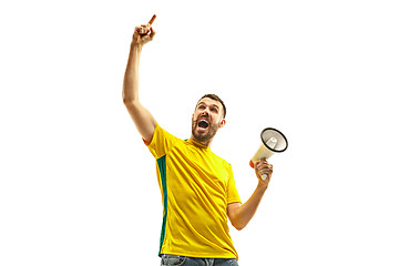 Image showing Brazilian fan celebrating on white background