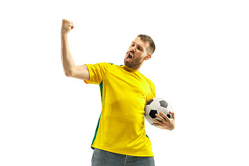 Image showing Brazilian fan celebrating on white background