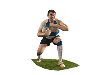 Image showing The silhouette of one caucasian rugby man player isolated on white background