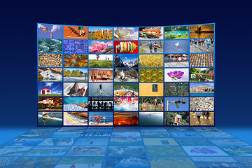 Image showing Big multimedia video wall widescreen Web streaming media TV