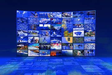 Image showing Big multimedia video wall widescreen Web streaming media TV