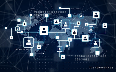 Image showing virtual icons of social network over world map