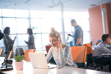 Image showing businesswoman using a laptop in startup office