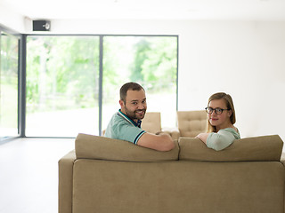 Image showing family with little boy enjoys in the modern living room