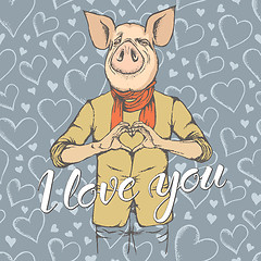 Image showing Pig Valentine day vector concept
