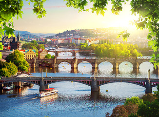 Image showing Row of bridges in Prague