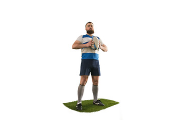 Image showing The silhouette of one caucasian rugby man player isolated on white background