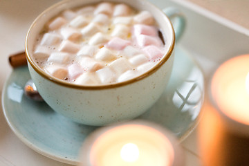 Image showing close up of hot chocolate with marshmallow