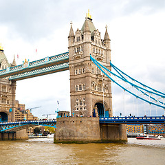 Image showing london tower in england old bridge and the cloudy sky