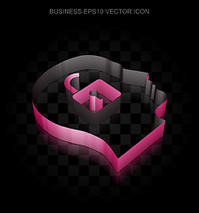 Image showing Business icon: Crimson 3d Head With Padlock made of paper, transparent shadow, EPS 10 vector.