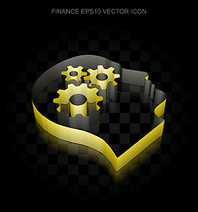 Image showing Business icon: Yellow 3d Head With Gears made of paper, transparent shadow, EPS 10 vector.