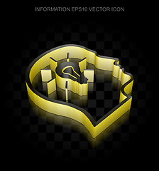 Image showing Information icon: Yellow 3d Head With Lightbulb made of paper, transparent shadow, EPS 10 vector.