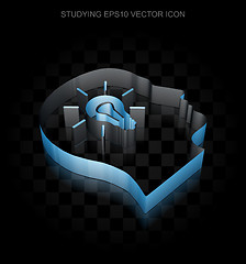 Image showing Studying icon: Blue 3d Head With Light Bulb made of paper, transparent shadow, EPS 10 vector.