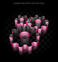 Image showing Advertising icon: Crimson 3d Gears made of paper, transparent shadow, EPS 10 vector.