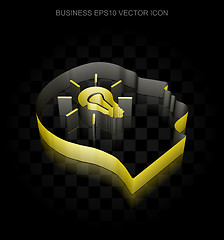 Image showing Finance icon: Yellow 3d Head With Light Bulb made of paper, transparent shadow, EPS 10 vector.