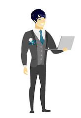 Image showing Groom using laptop vector illustration.