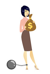 Image showing Chained woman with bag full of taxes.