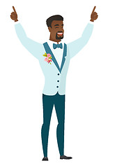 Image showing Groom standing with raised arms up.