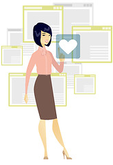 Image showing Business woman pressing web button with heart.