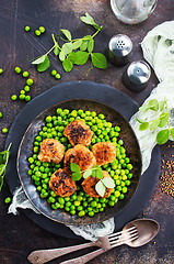 Image showing green peas with cutlets