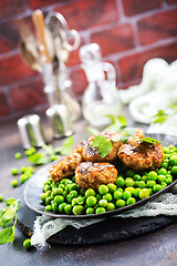 Image showing green peas with cutlets