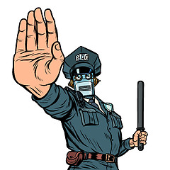 Image showing Stop hand gesture. Robot policeman. Isolate on white background