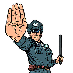 Image showing police officer stop gesture. isolate on white background