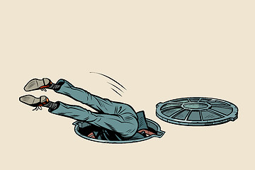 Image showing man fell into a sewer manhole