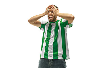 Image showing The unhappy and sad Irish fan on white background