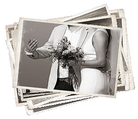 Image showing Stack of old photos Young newlywed just married