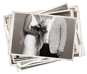 Image showing Stack of old photos Young newlywed just married