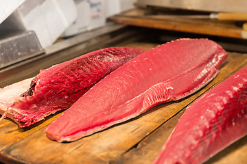 Image showing fresh tuna fish at japanese street market