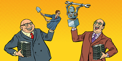 Image showing People against robots war for the workplace. Manipulation of politicians