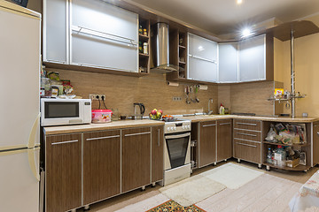 Image showing Interior spacious kitchen in a residential apartment