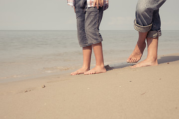 Image showing Father and son playing on the beach at the day time.