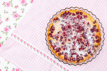 Image showing Cherry clafoutis. Traditional Frensch milk pie with cherry