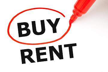 Image showing Choosing To Buy Not To Rent Red Marker Concept