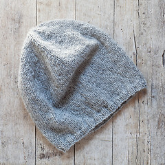 Image showing grey knitted wool beanie hat
