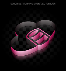 Image showing Cloud computing icon: Crimson 3d Database With Cloud made of paper, transparent shadow, EPS 10 vector.